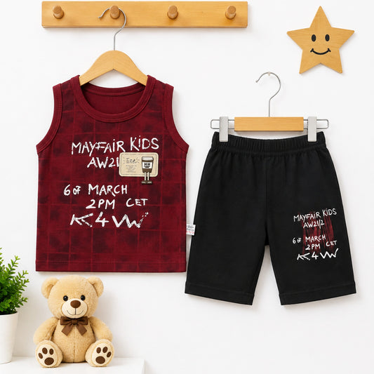 KM - Cotton Jersey - Sando & Short - Maroon - Mayfair