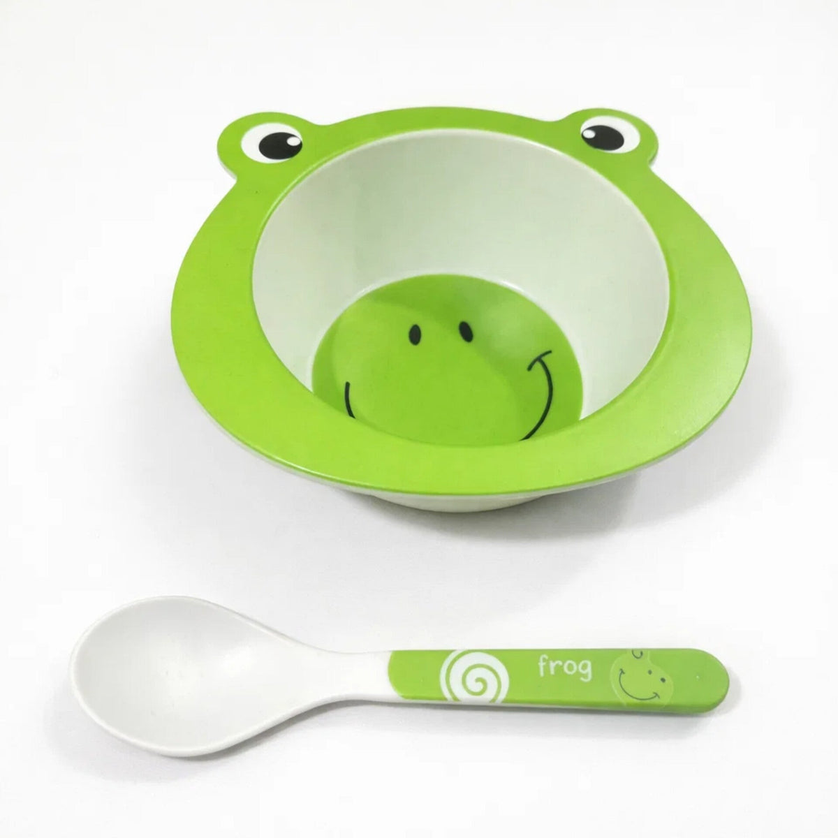2 Pieces - Bamboo Fiber - Feeding Set - Green - Frog