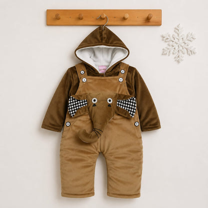 Winter Baby Dungaree Set - Brown - Elephant