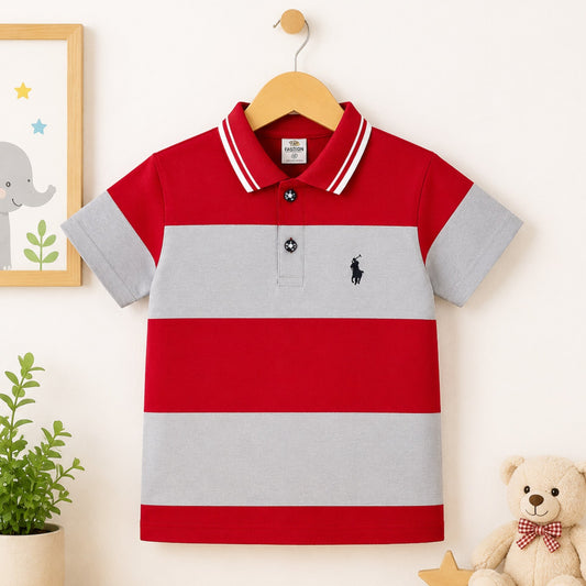 TA - Short Sleeve - Polo T-Shirt - Red & Grey