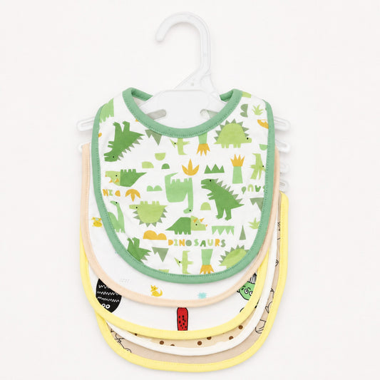Pack of 5 Infant Bibs - Green - Dinosaur