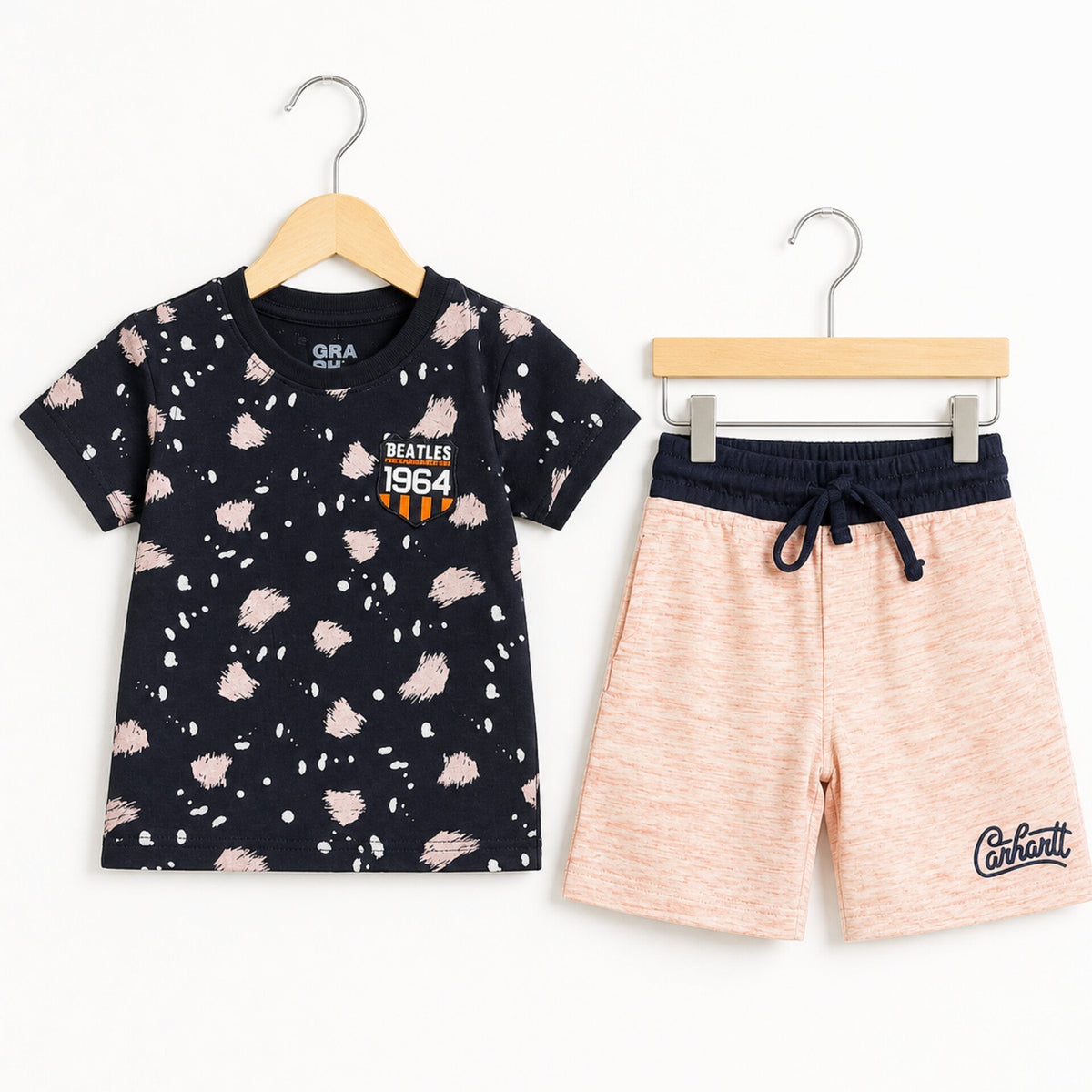 GT - Cotton Jersey - T-Shirt & Short - Black Paint & Pink (1-2Y)