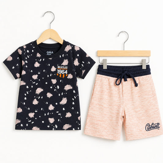 GT - Cotton Jersey - T-Shirt & Short - Black Paint & Pink (1-2Y)