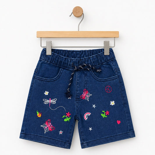 Liberty - Denim Shorts - Dark Blue - Butterfly & Flowers (1-5Y)