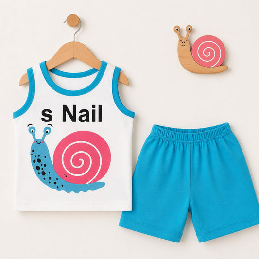 Cotton Jersey Sando & Short - Blue - Snail