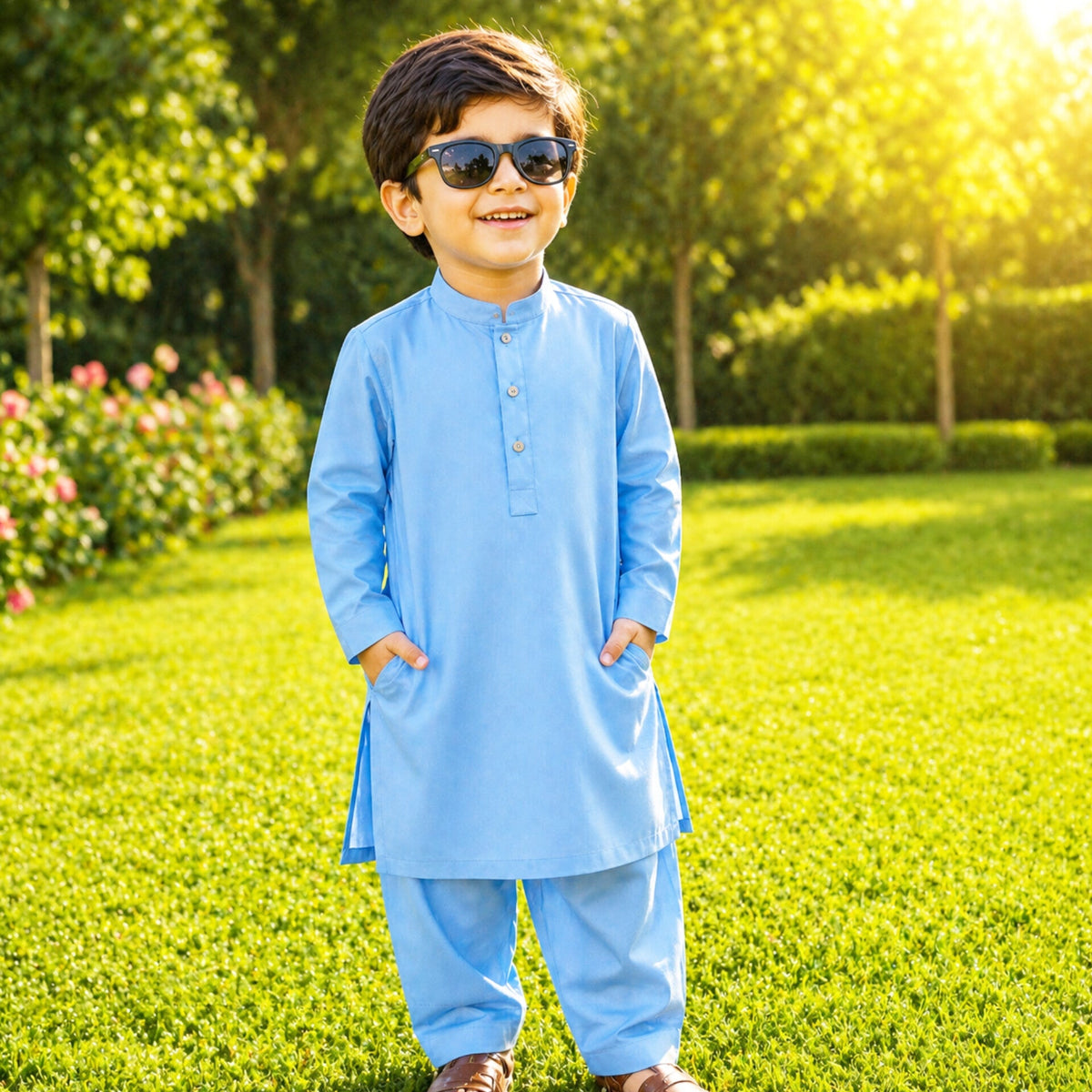 OLINI - Cotton - Kurta Shalwar - Sky Blue