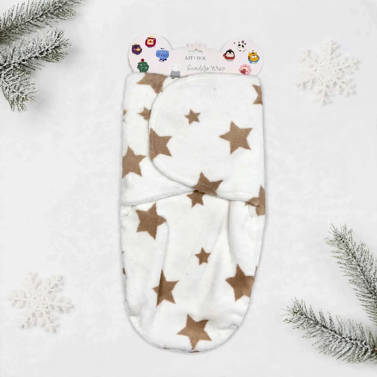 Imported Plush Fleece Newborn Adjustable Swaddle Wrap – Brown Flowers | Soft Infant Baby Wrap 19×13 Inches