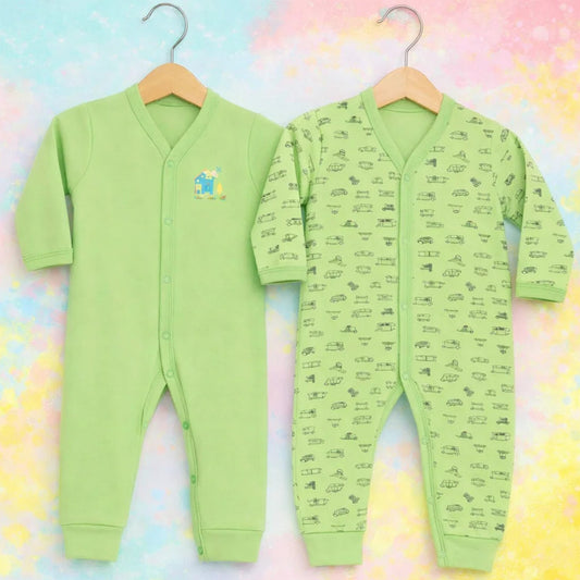 Junior's - Pack of 2 Rompers - Green & Green - Excavator & Characters
