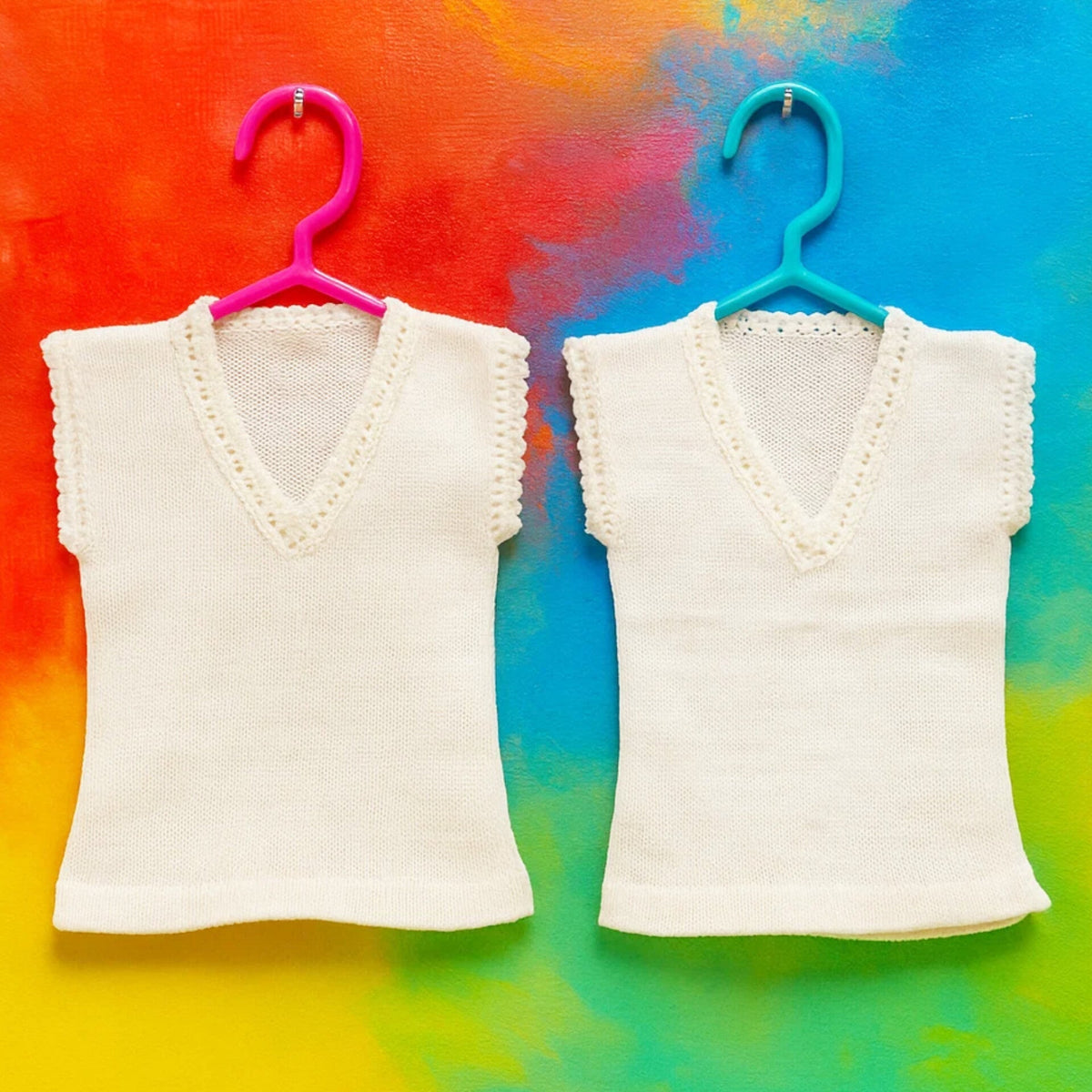 Pack of 2 - Woolen Vests V Neck - White