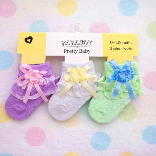 Pretty Baby - Pair of 3 Socks - Purple White Green