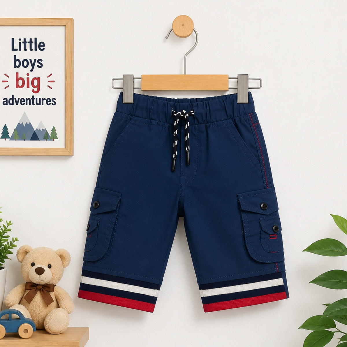 Active - Cotton - Three Quarter - Cargo Shorts - Blue