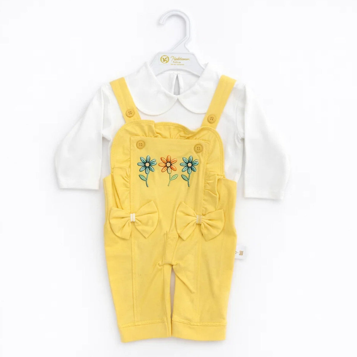 GM - 2 Pieces - Dungaree Set - Yellow - Three Flowers
