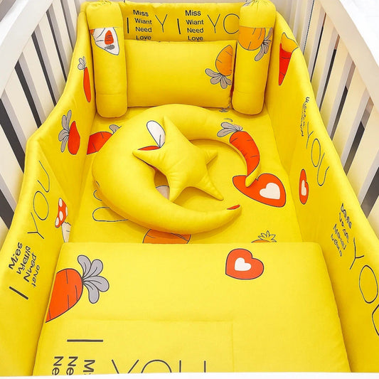 8 Pieces Cot Bedding Set - Yellow - Rabbit
