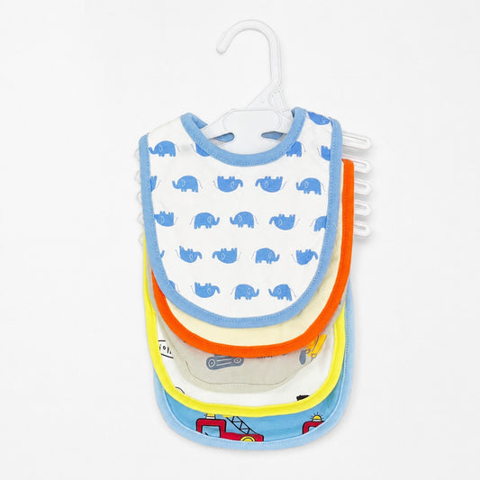 Pack of 5 Infant Bibs - Blue - Elephants
