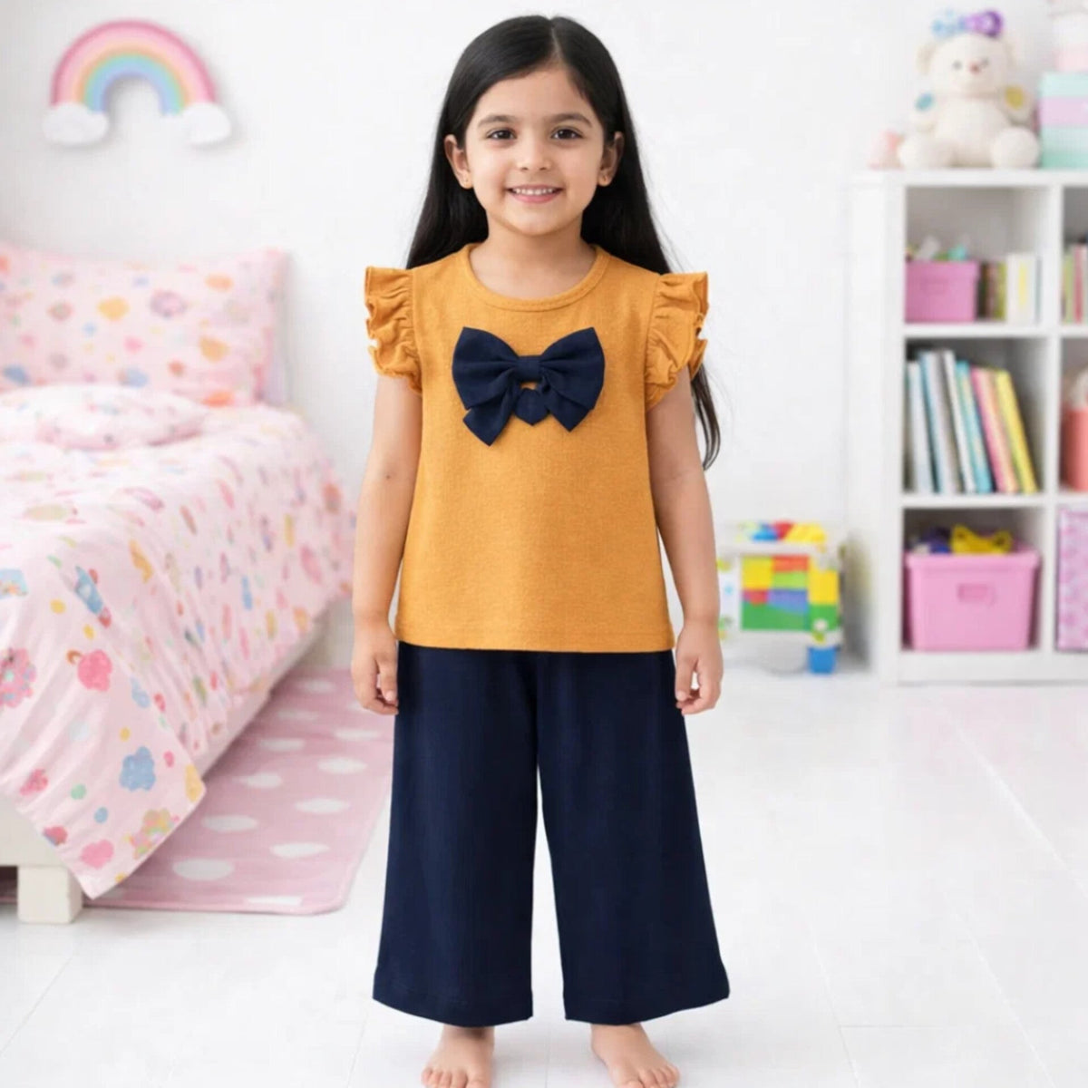 OLINI - Cropped Shirt & Bell Bottom - Brown - Flower