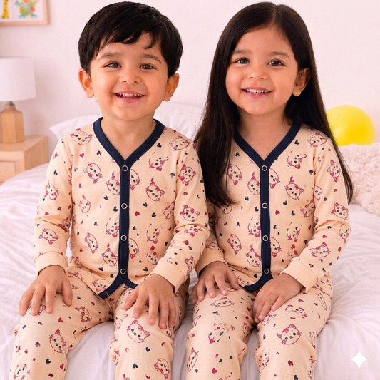 TBS - Cotton Jersey - Night Suit - Peach - Meow - 26