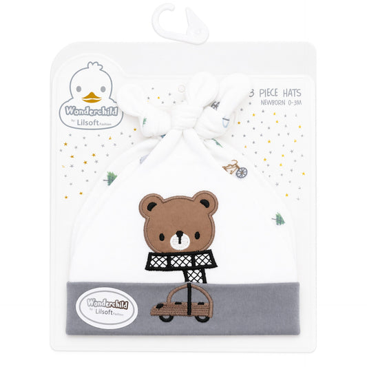 Wonderchild - Pack of 3 Hats - Grey -  Bear