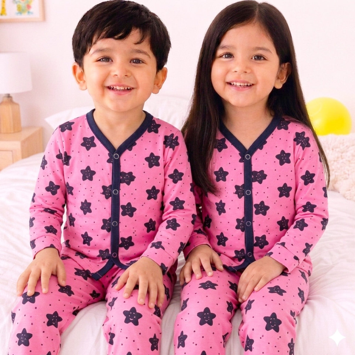TBS - Cotton Jersey - Night Suit - Pink - Smiley Star - 26