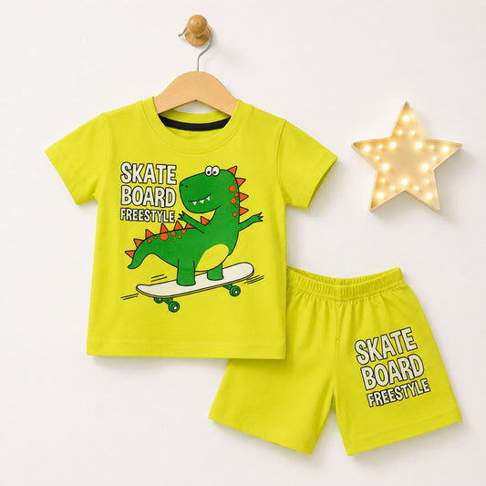 Cotton Jersey T-Shirt & Shorts - Light Green - Skateboard