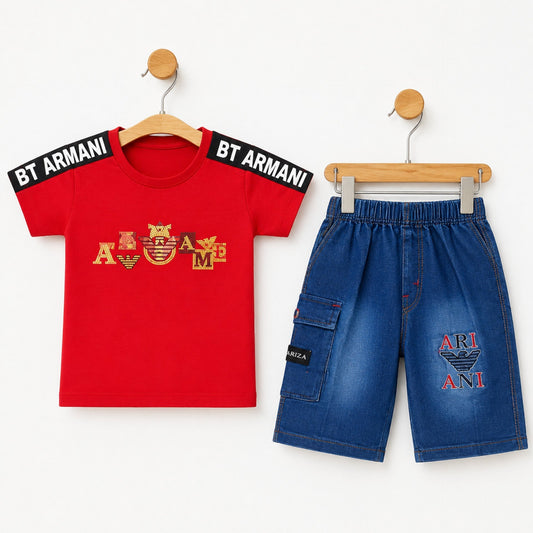 UT - Cotton Jersey - T Shirt & Denim Short - Red - BT ARM