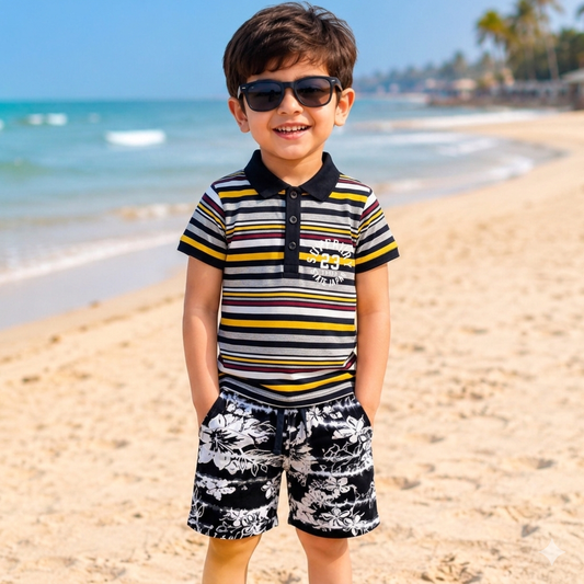GT - Cotton Jersey - T-Shirt & Short - Yellow White Stripes & Black