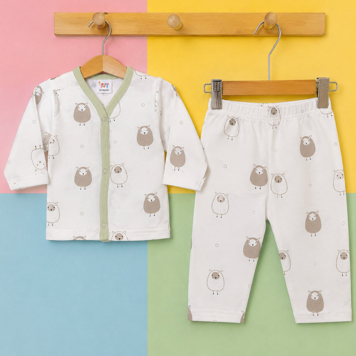 TBS - Cotton Jersey - Night Suit - Green - Sheep - 26