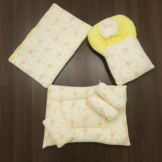 7 Pieces Velvet Bedding Set - Elephants - Yellow