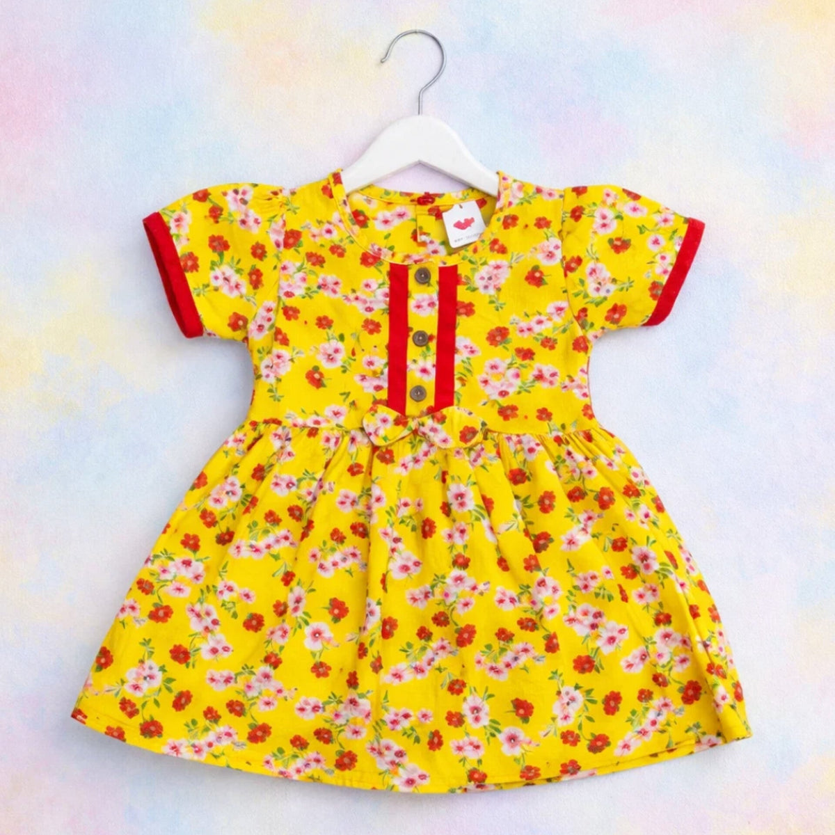 PR - Printed Frock - Pink - Red Yellow Flowers