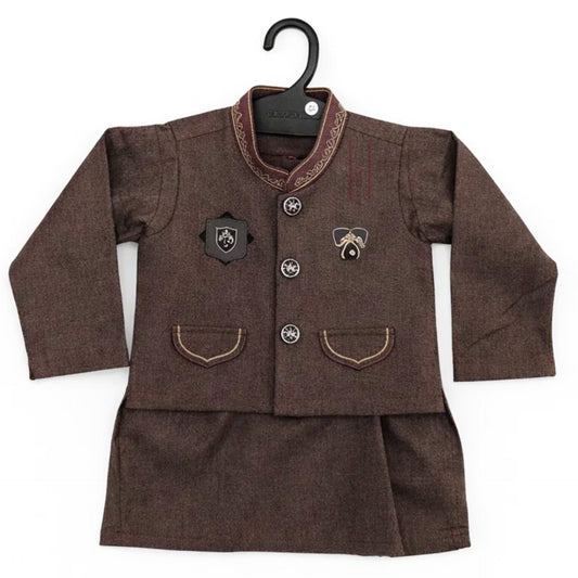 SM - 3 Pieces - Wash N Wear - Waist Coat Kurta Shalwar - Chocolate - Square (0-6 Months)