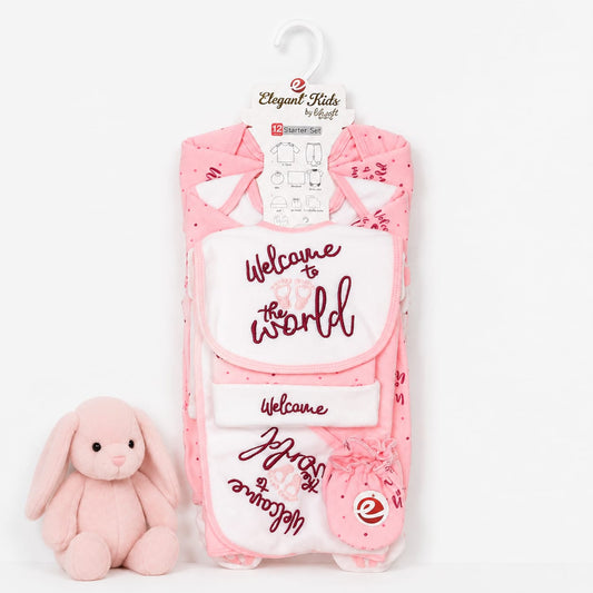 Newborn 12 Piece Fleece Starter Set Welcome – Pink | Soft Winter Baby Clothing Set | 0+ Months