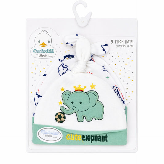 Wonderchild - Pack of 3 Hats - Green -  Cute Elephant