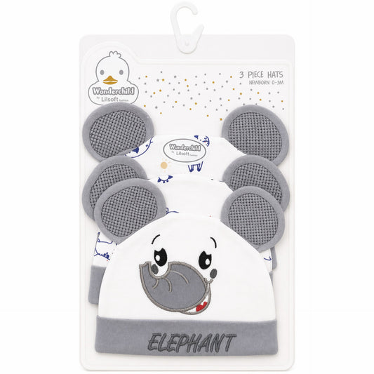 Wonderchild - Pack of 3 Hats - Grey - Elephant