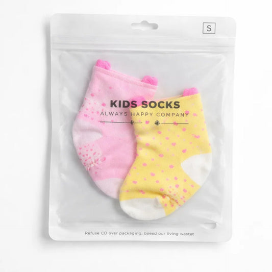 Smile - Pair of 2 Socks - Anti-Slip - Yellow & Pink (1-2Y)