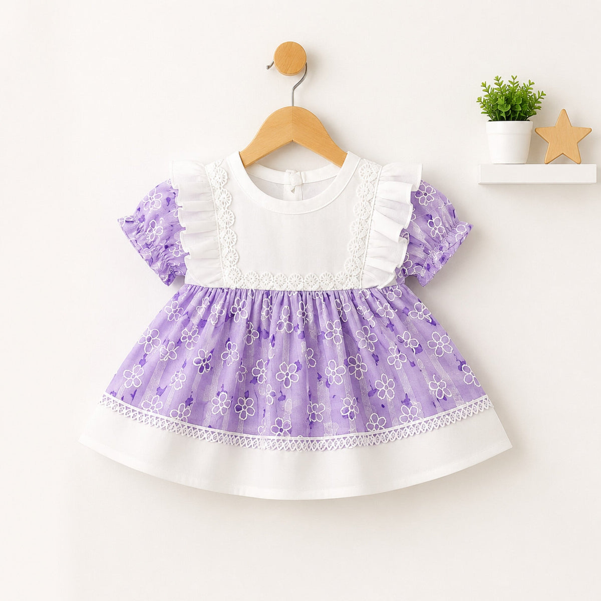 Infant Frock Set - 2 Pieces - Floral - Purple