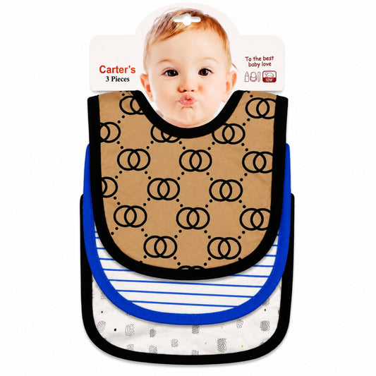 Carte - Pack of 3 -  Printed Bibs - Brown - Channel