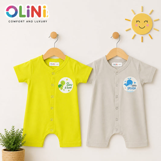 Cotton Jersey Short Leg Rompers - Pack of 2 - Lemon & Murmur - NUJ - OLINI