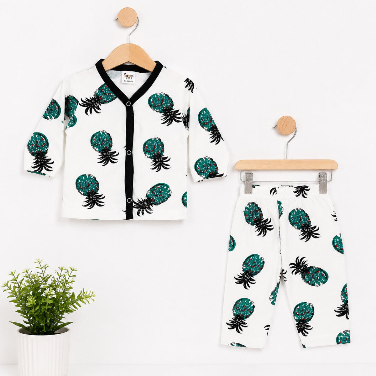 Cotton Jersey Night Suit - Black - Pineapple - 26 - TBS