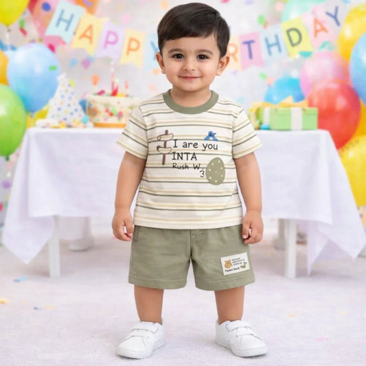 Hua Geer - T-Shirt & Short - Green - Stripes - China