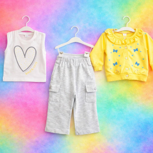 Six Bro - 3 Pieces - Suit Set - Yellow - Strawberry & Bow