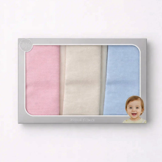 Rablo - Pack of 3 Face Towels - Plain - Blue Skin Pink