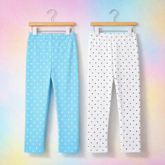 Pack of 2 - Printed - Trouser Tights - White & Blue - Hearts