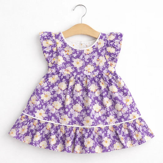 P&P - Short Sleeve - Frock - Purple - Printed Abstract