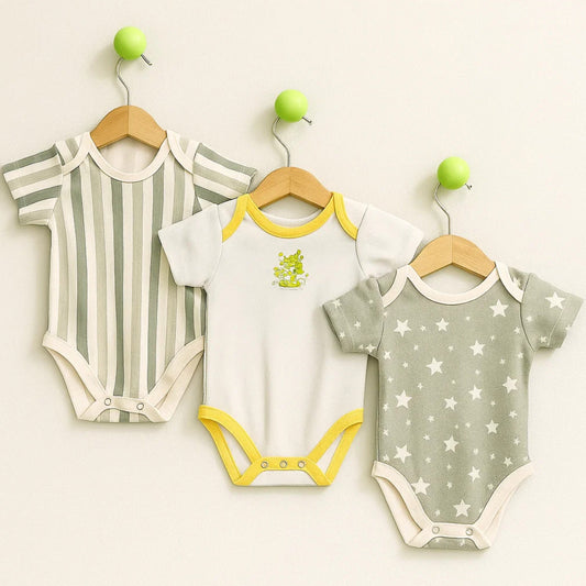 TBS - Pack of 3 - Short Sleeve Bodysuits - Grey - Stripes & Stars