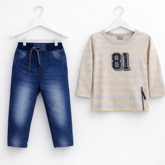 KW - 2 Pieces - Suit Set - Brown - Stripe 81