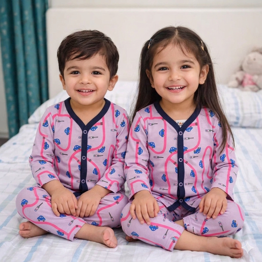 TBS - Cotton Jersey - Night Suit - Light Pink - Cars - 26