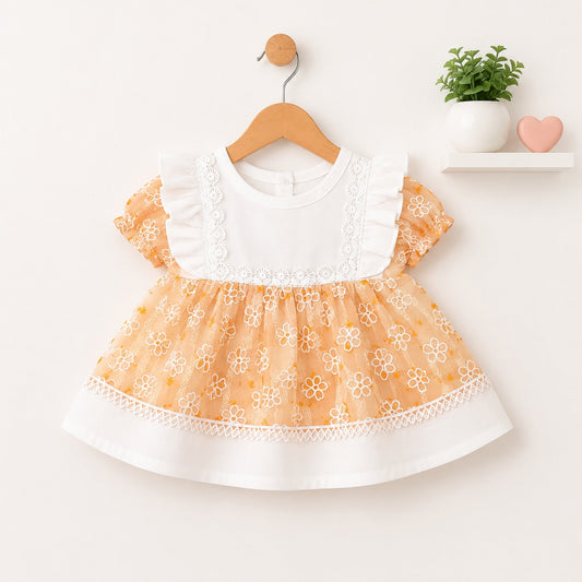 Infant Frock Set - 2 Pieces - Floral - Peach