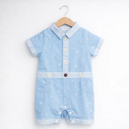 Stufz - Short Leg Romper - Cotton - Blue - Stars